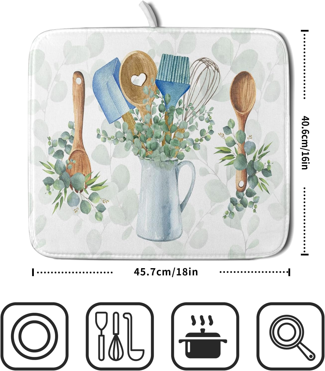 Sage Green Dish Drying Mat for Kitchen Counter, Cooking Supplies Reversible Dish Drainer Rack Pad Fast Dry Kitchen Accessories 16x18 Inch