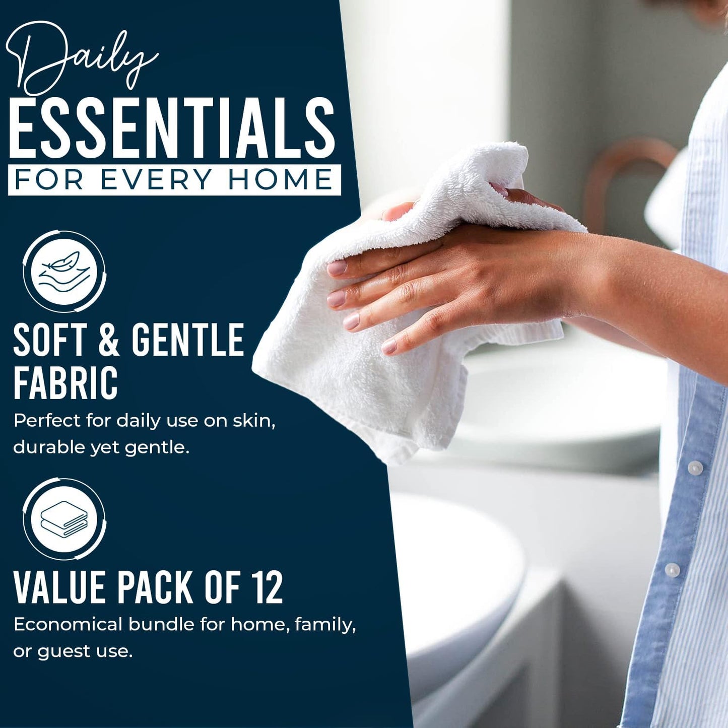 DAN RIVER 100% Cotton Wash Cloths 12 Pack [12x12] Soft & Absorbent wash Cloths for Body, Gym, Hotels & Spa Perfect for Everyday Use Fingertip Towels, Opal Blue