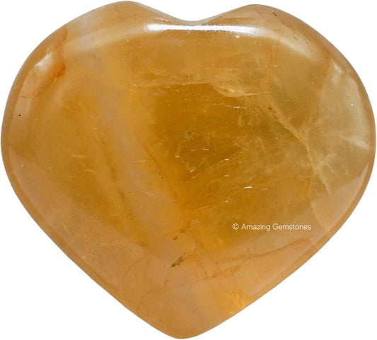 Amazing Gemstone Citrine Crystal Heart Palm Stone - Pocket Massage Worry Stone for Natural Body Chakra Balancing, Reiki Healing and Crystal Grid