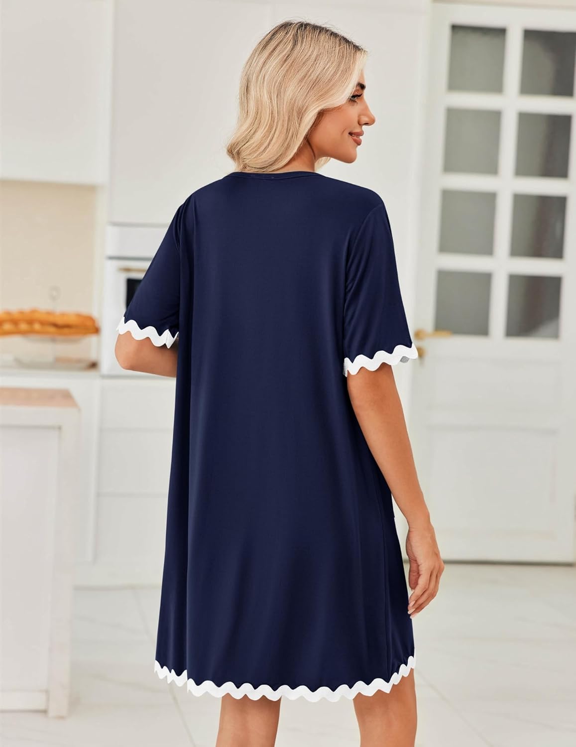 Ekouaer Women Zip Up Robe Lightweight Housecoats with Pockets Knee Length Short Bathrobes Soft Nightgown S-3XL