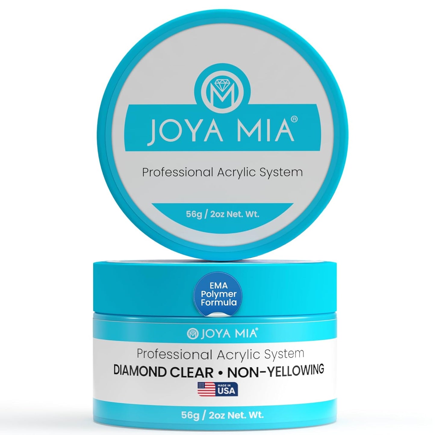 Joya Mia Acrylic Powder for Nails, MMA-Free, Super Adhesion Professional Powder for Flawless & Long-Lasting Nail Enhancements, Easy Application, Vibrant & Stunning Colors - Diamond Clear, 2 oz