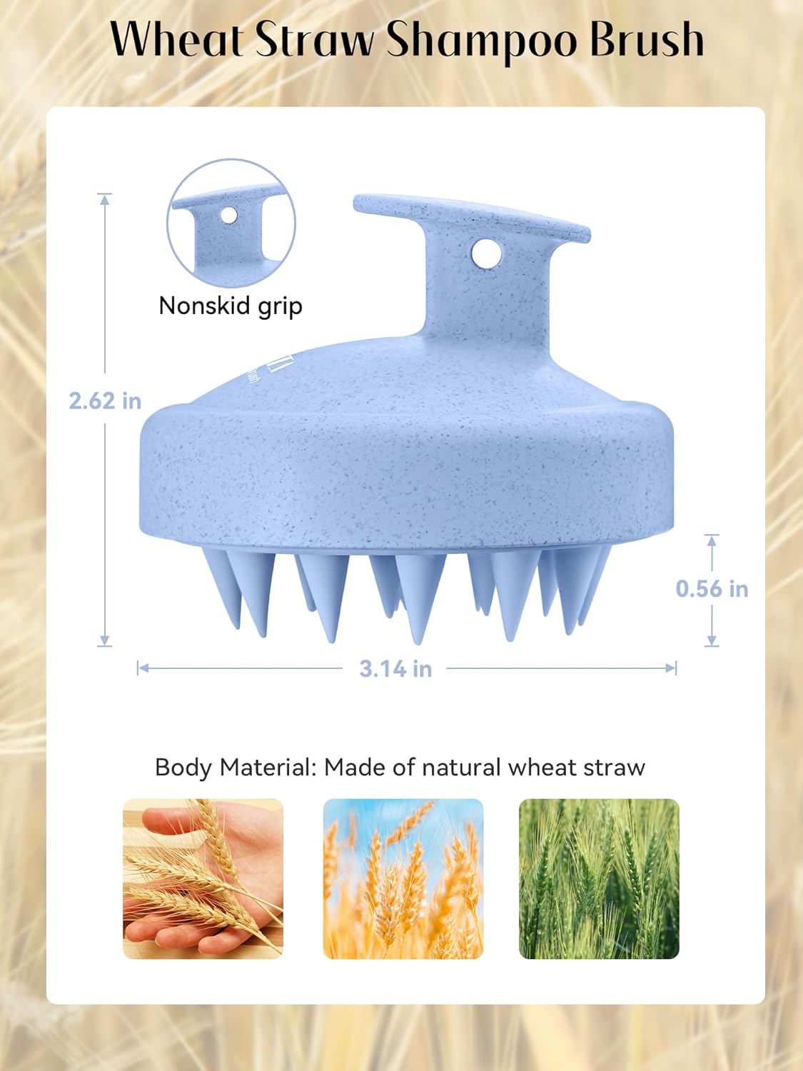 HEETA Scalp Massager Hair Growth, Soft Silicone Scalp Scrubber Shampoo Brush for Exfoliation, Dandruff Removal & Head Massage Stress Relax, Wet & Dry Use for Thick, Thin Hair Care, Wheat Straw Blue