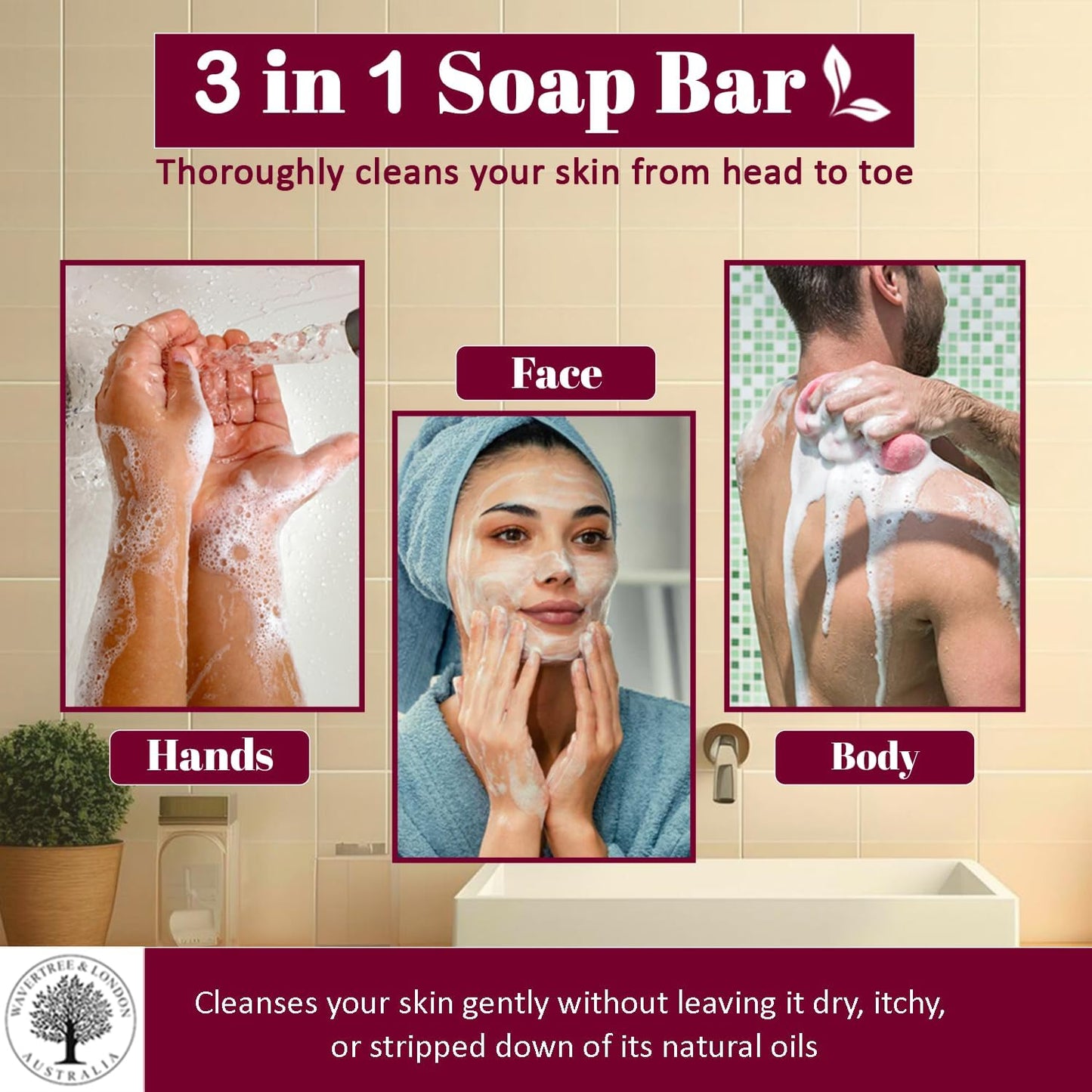 Wavertree & London Japanese Plum Scented Natural Soap Bar, 7oz Moisturizing French Triple Milled Soap Bar for Women & Men