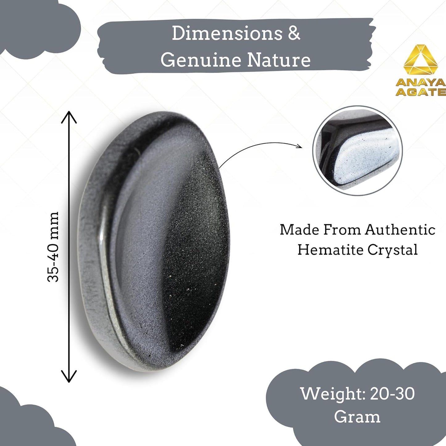 Hematite Worry Stones – Crystal Thumb Worry Stone for Anxiety, Stress – Relaxing and Soothing Balance Stones for Meditation, Stress Relief – Healing Stones and Crystals for Men and Women