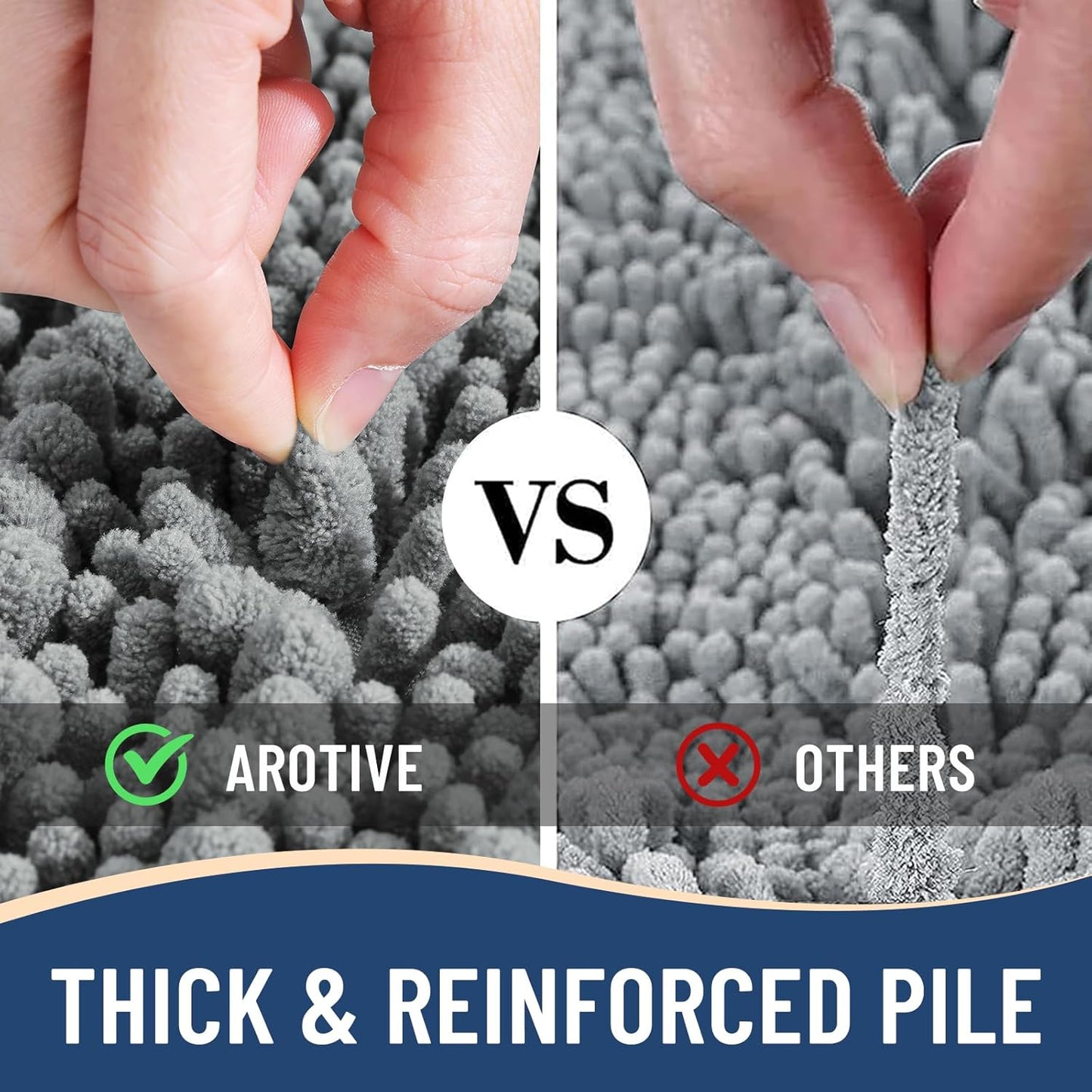 Arotive Luxury Chenille Bathroom Rug Mat, Extra Soft Thick Absorbent Shaggy Bath Rugs, Non-Slip Machine Wash Dry, Plush Bath Mats for Bathroom, Shower and Tub, 40x24, Grey