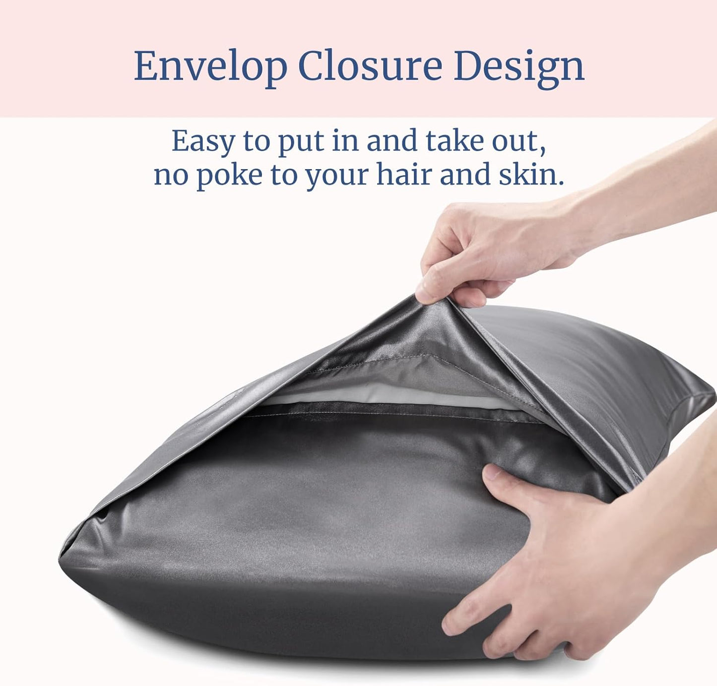 BEDELITE Satin Pillowcase for Hair and Skin, Super Soft Similar to Silk Pillow Cases 4 Pack with Envelope Closure, Cooling Pillowcases for Women Men (20"x26" Standard Size, Dark Grey)