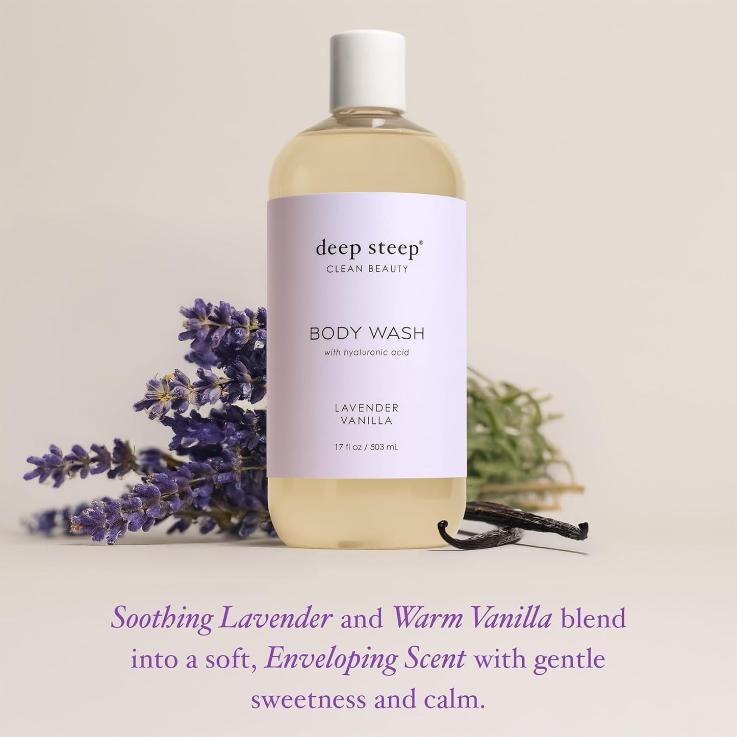 Deep Steep Body Wash, Lavender Vanilla, 17 oz – Hydrating Shower Gel with Hyaluronic Acid, Shea Butter, Aloe Vera & Argan Oil – Vegan, Clean Beauty, Clean & Refreshed Skin