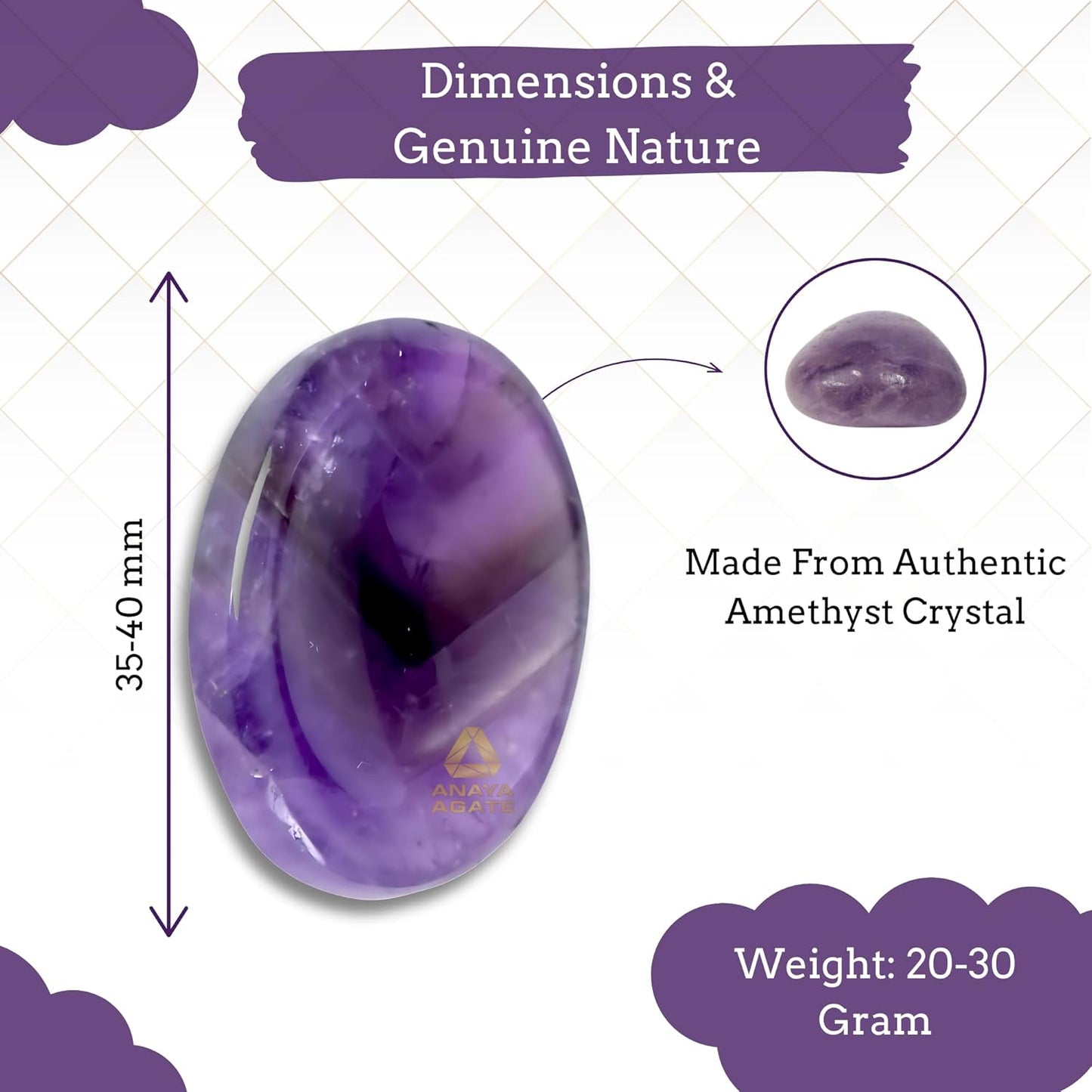 Amethyst Worry Stones – Crystal Thumb Worry Stone for Anguish, Stress – Relaxing and Soothing Balance Stones for Meditation, Stress Relief – Healing Stones and Crystals for Men and Women