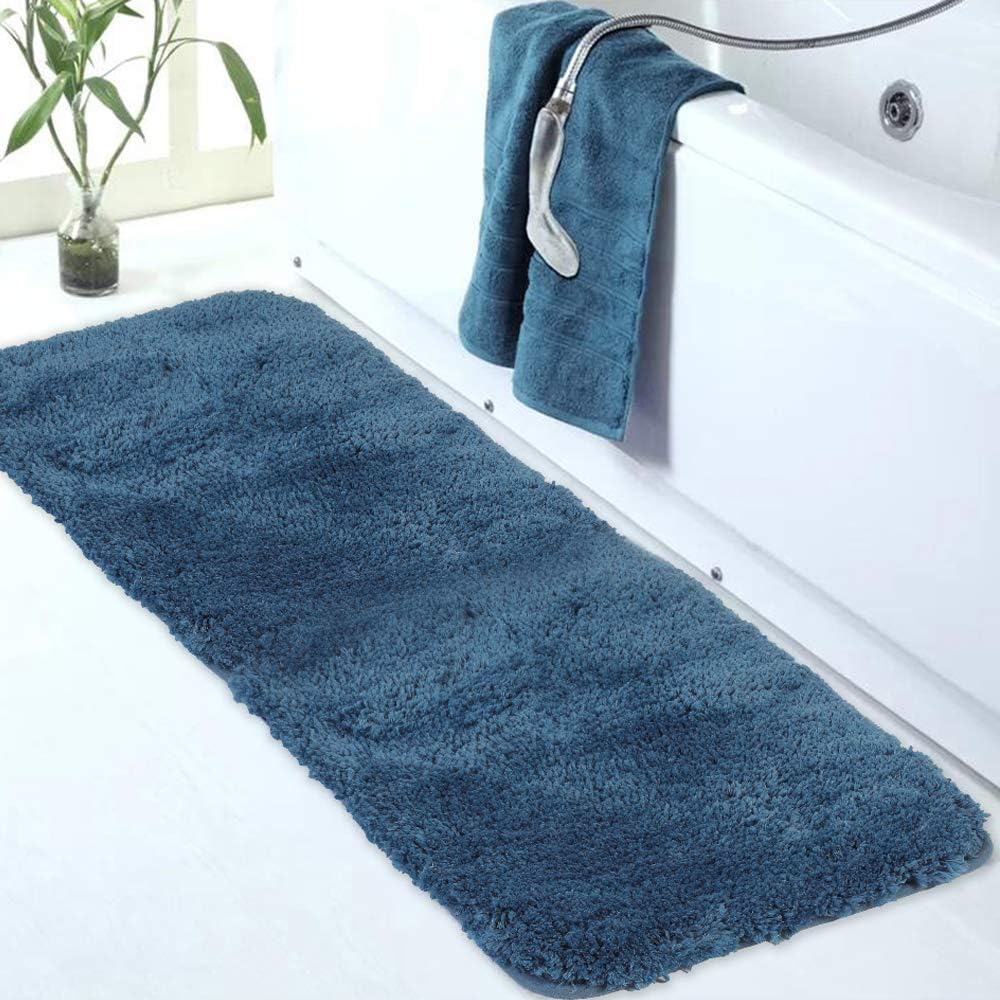Walensee Large Bathroom Rug (24 x 60, Navy) Extra Soft and Absorbent Shaggy Bath Mat Machine Washable Microfiber Non Slip Luxury Floor Mat