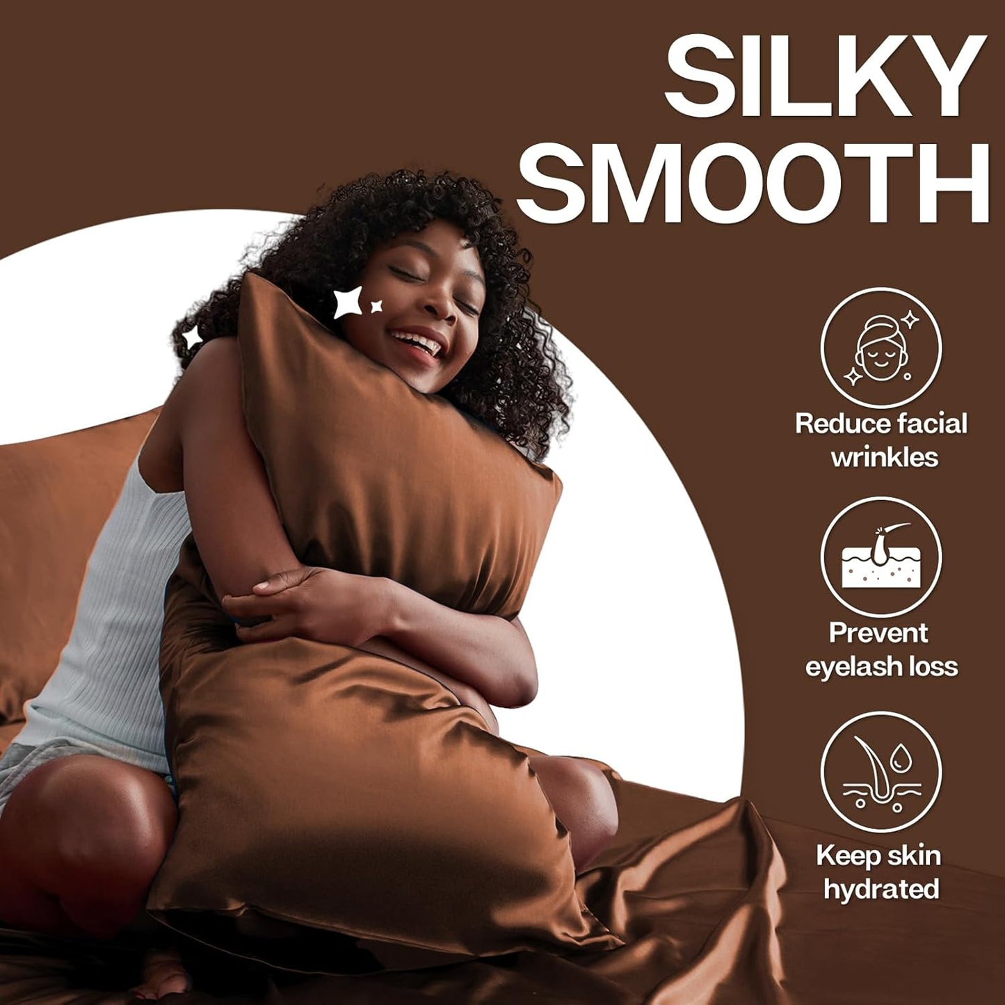 MR&HM Satin Pillowcase for Hair and Skin, Silk Satin Pillowcase 2 Pack, King Size Pillow Cases Set of 2, Silky Pillow Cover with Envelope Closure (20x40, Brown)