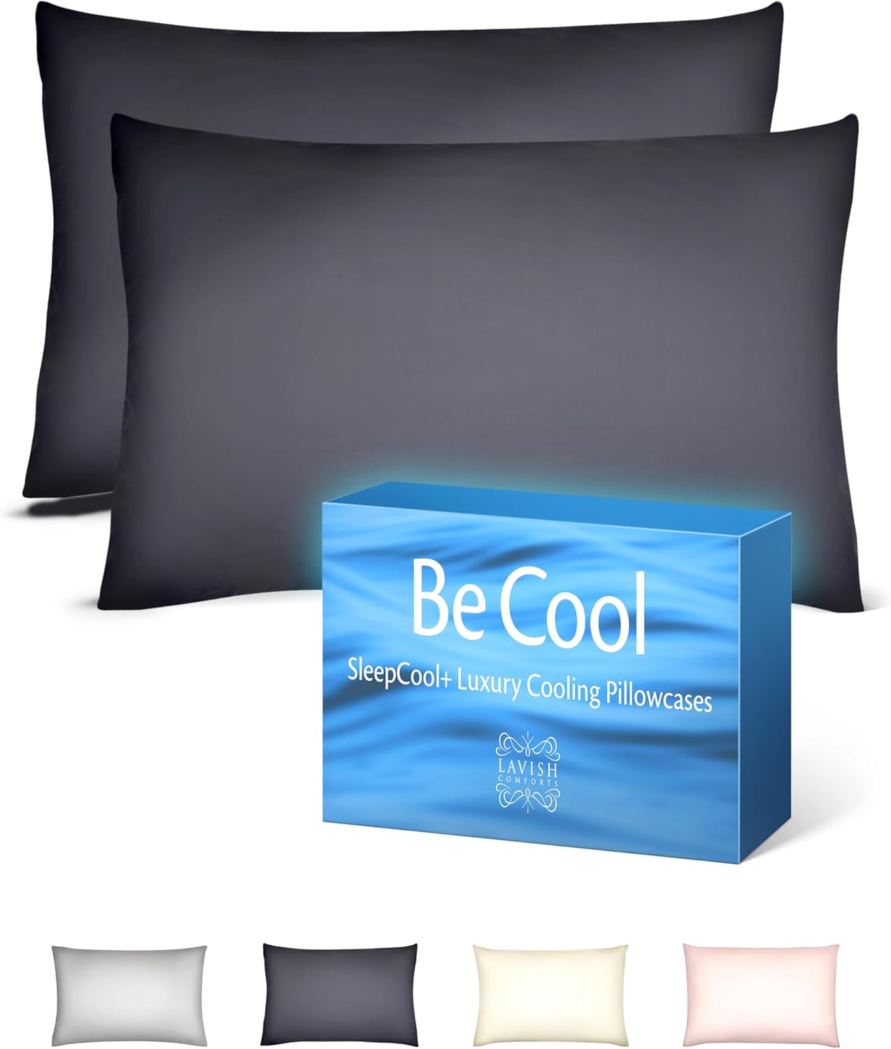 Lavish Comforts® Cooling Pillow Cases for Hot Sleepers – Cool, Ultra-Soft Pillow Cases for Acne & Frizz, Anti Acne Pillow Case, Antimicrobial, Alternative Silk Pillow Cases– Queen Dark Gray Set of 2