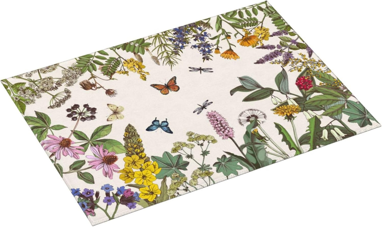 Wild Flower Herbs Dish Drying Mat For Kitchen Counter Absorbent Large Kitchen Fast Dry Pad Reusable Washable Protector Rack Large Mat 18 X 24