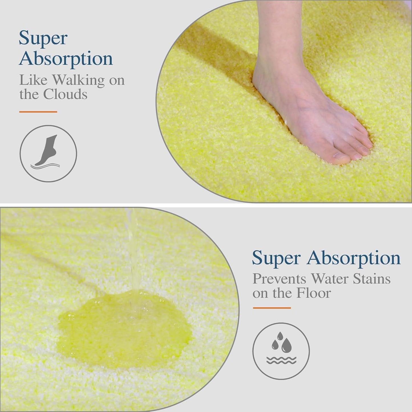 Walensee Large Bathroom Rug (24 x 48, Yellow) Extra Soft and Absorbent Shaggy Bath Rug Machine Washable Microfiber Bath Mat Non Slip Bath Mat, Luxury Bathroom Floor Mats