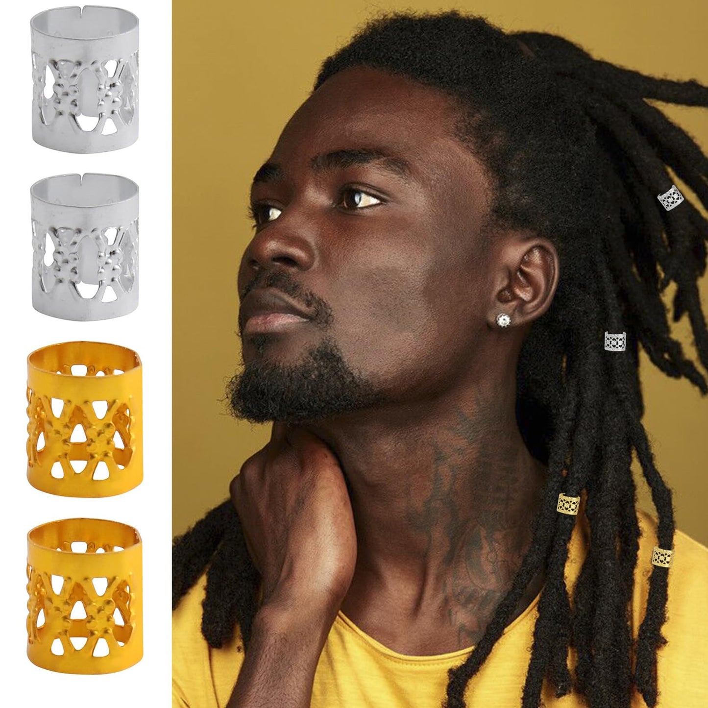 SEVENHEAD 50 Pcs Dreadlock Beads Hair Accessories Hair Rings Adjustable Cuffs Braiding Hair Decoration Clips Metal Hair Decoration for Braids(Gold and Silver)