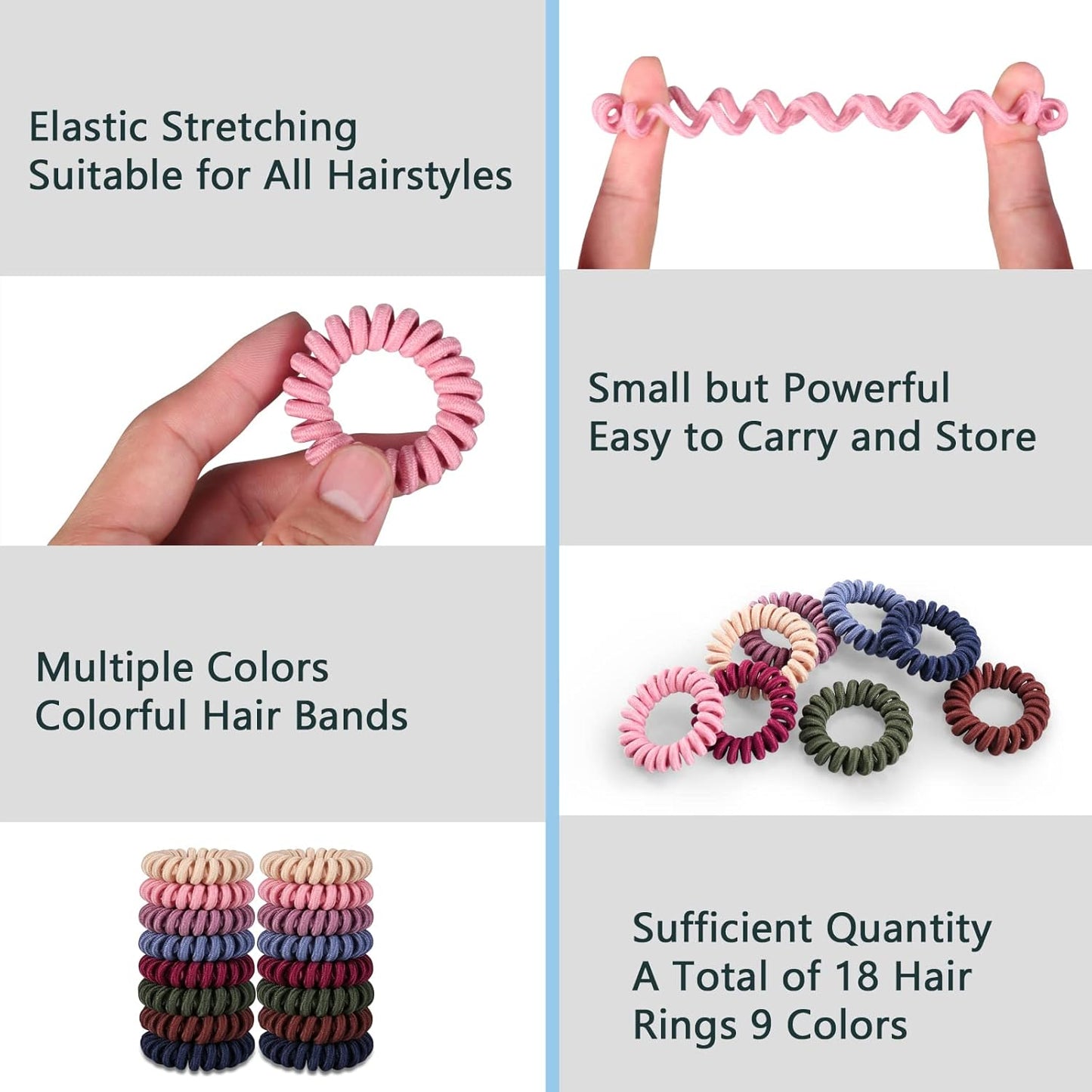 Teqifu16Pcs Hair Ties, No Crease Spiral Hair Ties Hair Bands MultiColor Waterproof Phone Cord Hair Scrunchies Hair Coils Accessories for Women Girls
