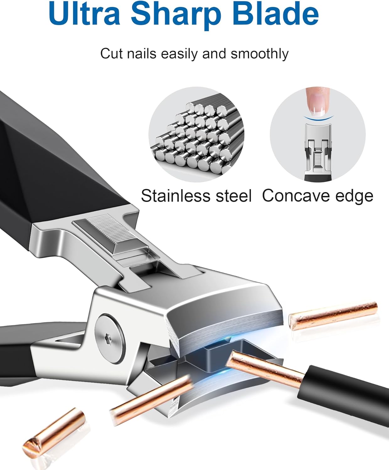 Nail Clippers - Sharp Wide Jaw No Splash Fingernail and Toenail Clipper, with Catcher & Safety Lock, for Men, Women, Seniors, Black