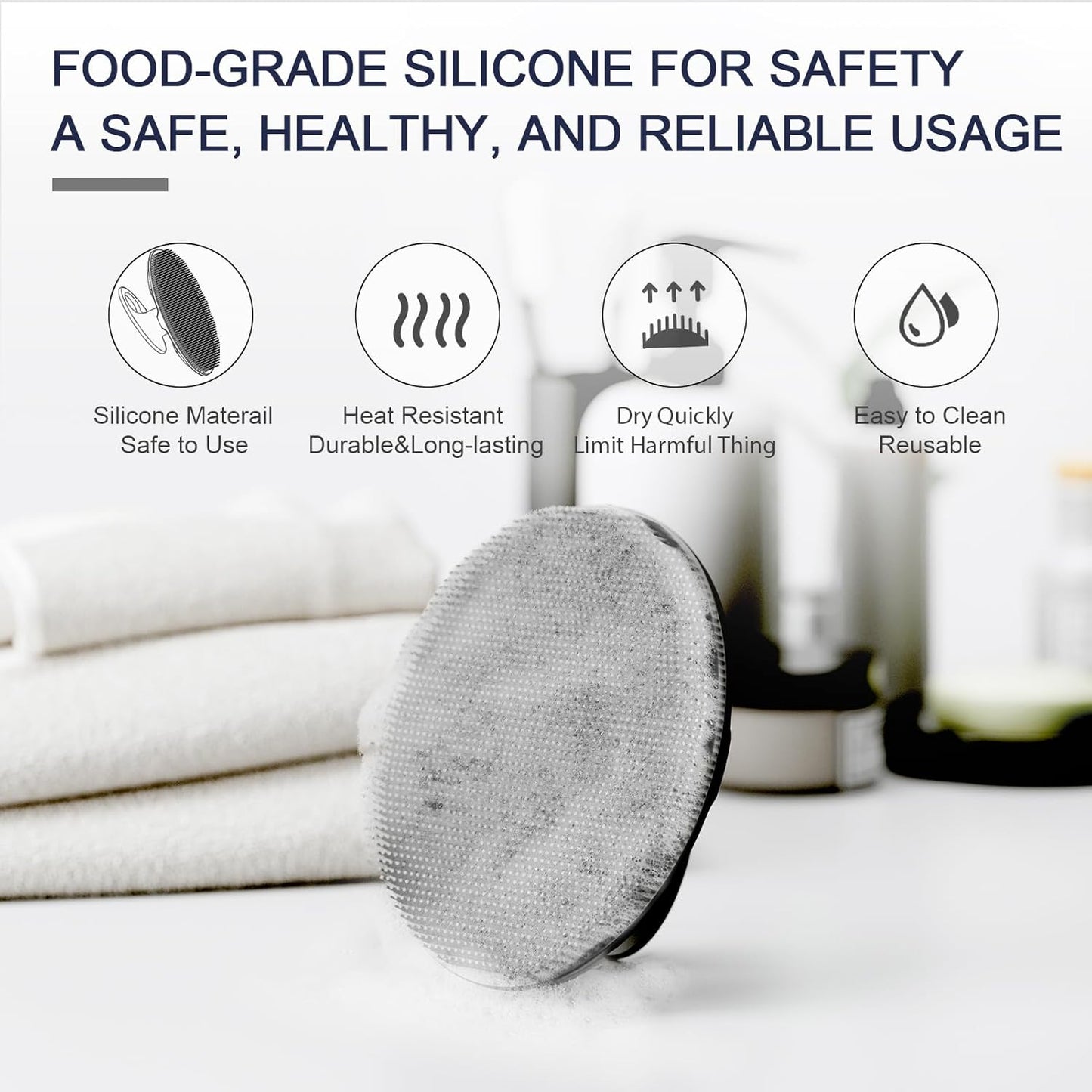 Silicone Body Scrubber 2 Pack, BEAUTAIL Shower Bath Wash Brush, Gentle Exfoliating Scrub Cleansing Loofah for Women Men Baby Sensitive Skin, Easy to Clean, Lather Nicely, More Hygienic, Black+Cyan