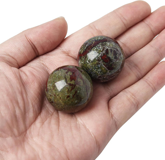 Hand Exercise Balls 30mm for Women - Set of 2 Natural Crystal Stone Spheres - Finger Joint Relief & Stress Relax, Perfect Size for Women's Hands, Dragon Bloodstone