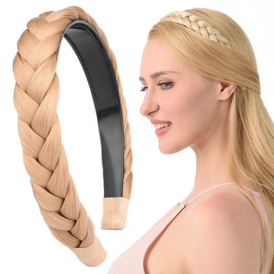 DIGUAN Width 0.9 inches Synthetic Hair Plaited Headband Braid With Teeth Hair Band Accessories for Women Girl (Champagne Blonde)
