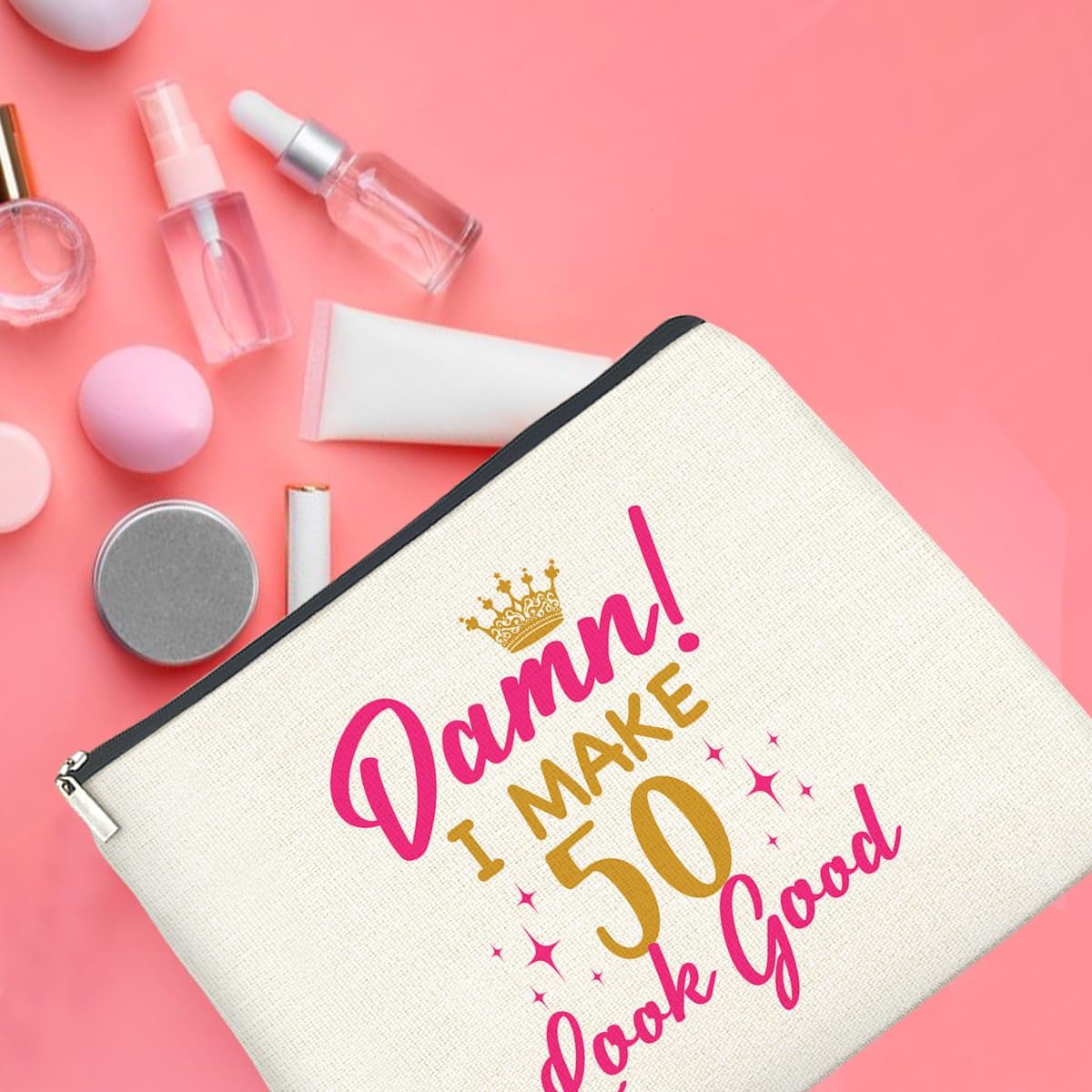 50th Birthday Gifts for Her Wife Aunt Grandma Makeup Bag, I Make 50 Look Good Cosmetic Bag Zipper Makeup Pouch Gifts for Grandma Mom 50th Birthday