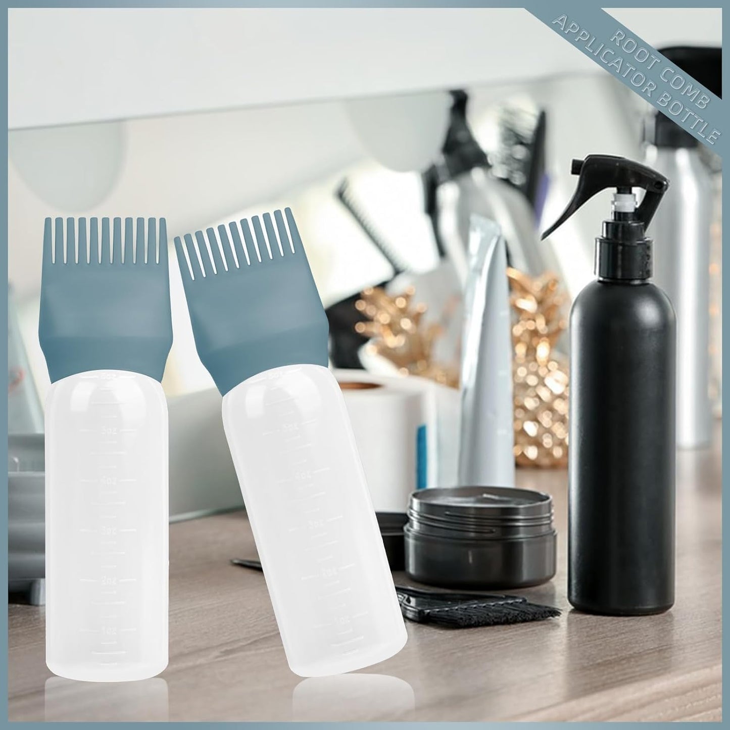 BLAAROOM Root Comb Applicator Bottle 6 Ounce, 4 Pack Hair Oil Applicator Bottle, Hair Dye Bottle Applicator Tools with Hair Oil Dispenser Root Comb Brush for Scalp Hair Oiling Applicator - Green