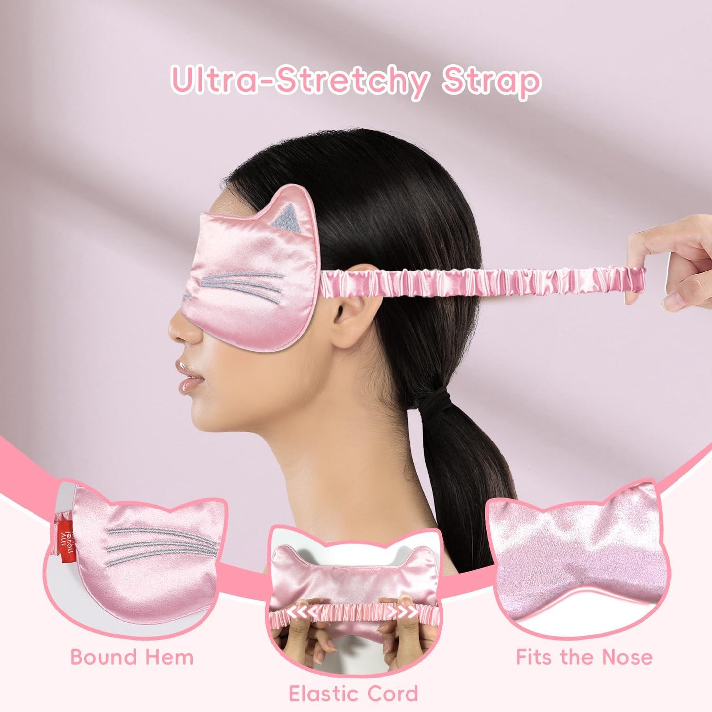 Cooling Eye Mask and Sleep Mask for Girl Woman 2 Pcs, Cute Animal Cat Cartoon Pink Sleeping Mask Soft Cold Warm Compress Gifting for Dry Eyes Puff Eye Migraine Spa, Office, Morning Refreshment