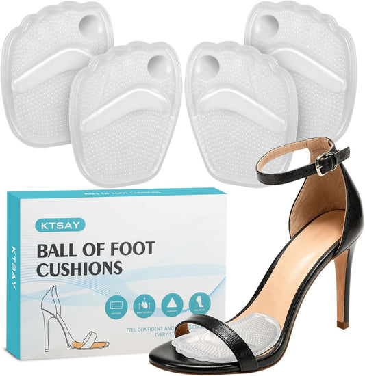 Metatarsal Pads Women, Gel Ball of Foot Cushions for Pain Relief in Shoes, Non-Slip Heel Inserts, One Size Fits All (2 Pairs, Clear)