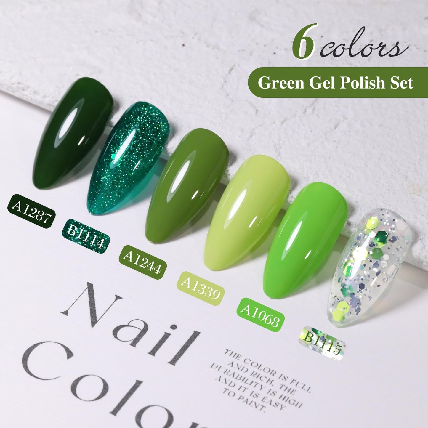 Double Rhythm Gel Nail Polish Set of 6 Colors Baby Light Pastel Milky Nail Polish Starter Kit Art DIY Salon Home (Sage Dark Deep Lime Green Olive,Kit 18)