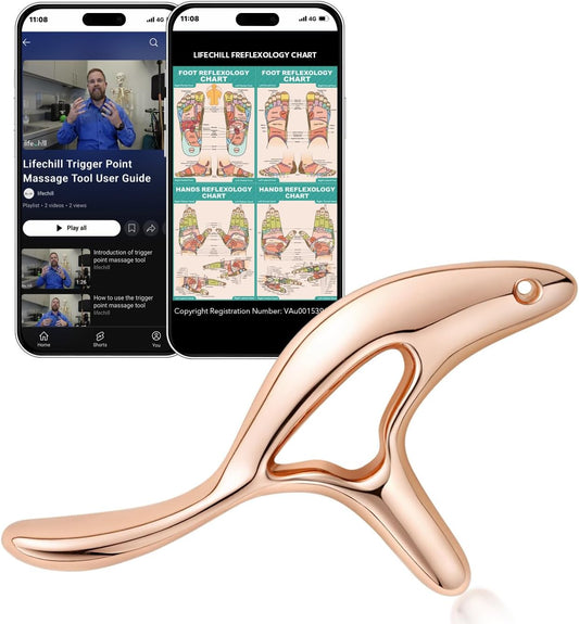 lifechill Trigger Point Massage Tool for Gua Sha, Lymphatic Drainage Massager, Deep Tissue Thumb Saver Acupressure Tool for Full Body Pain Relief, Gold