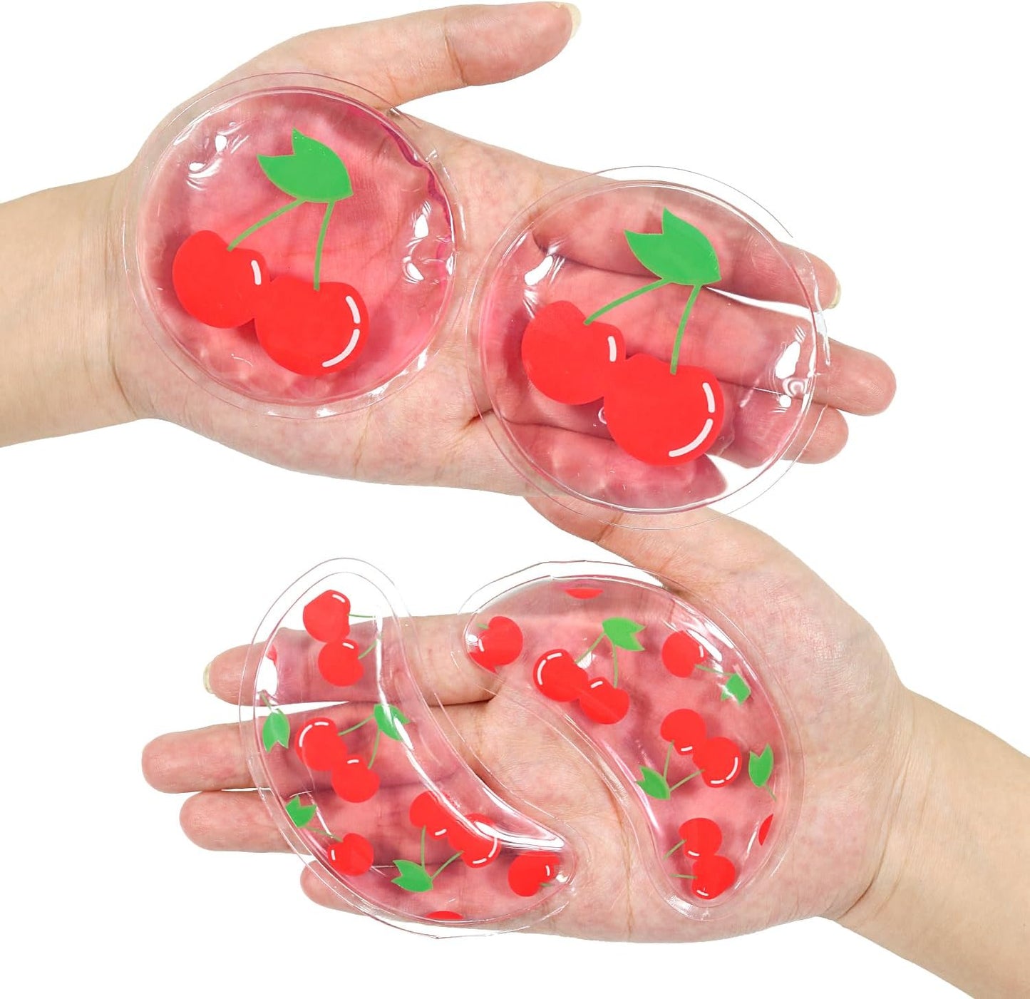 4PCS Gel Eye Ice Pack Set, Cold & Hot Compress, Reusable Cooling Gel Pads for Strain Relief, Relaxation, SPA and Sleep(Cherries)