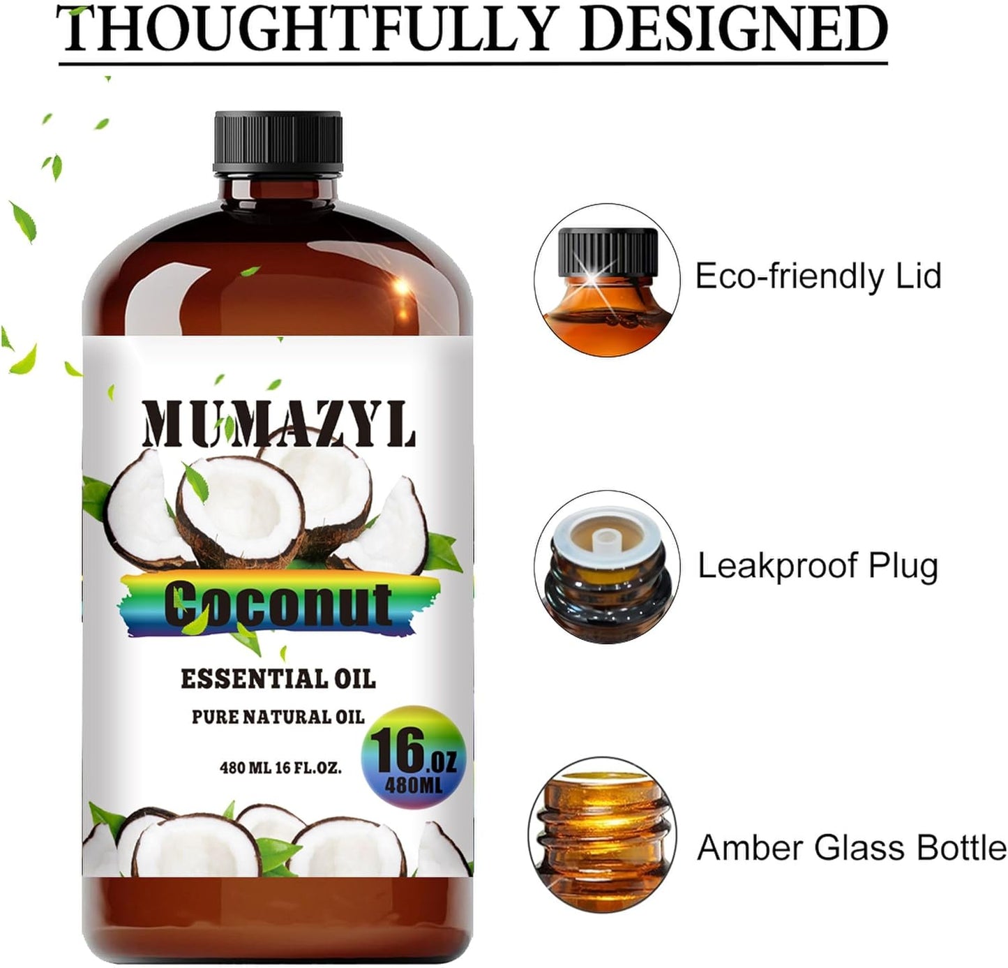 Coconut Essential Oil, Coconut Oil 16 Fl Oz 480ML for Diffuser Humidifier Yoga Cleaning DIY Candle Soap Making Essential Oils