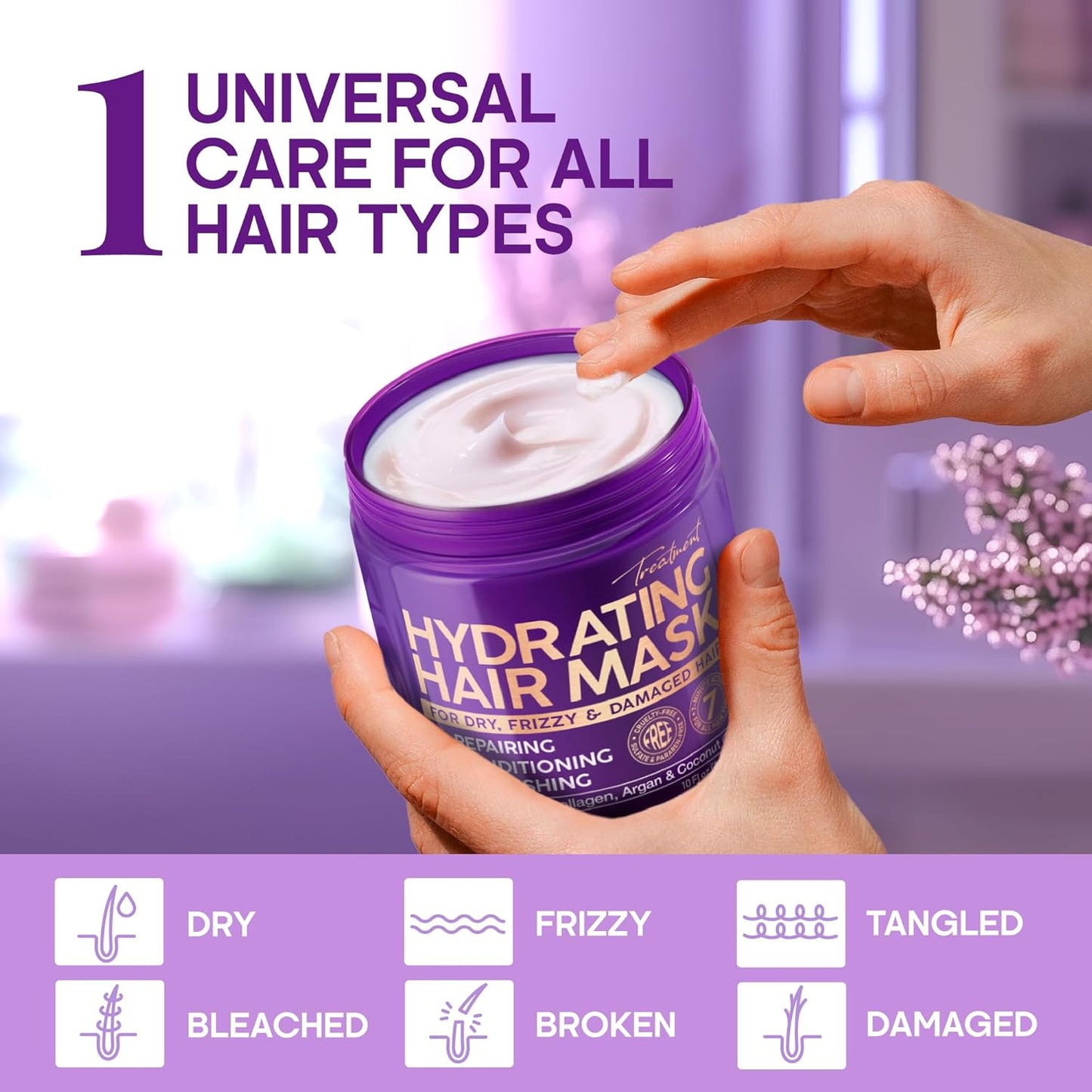 NUTRAHARMONY Hydrating Hair Mask for Dry, Frizzy & Damaged Hair – Deep Conditioning Keratin Treatment with Argan & Coconut Oils, Collagen & Biotin – Repairing, Anti-Frizz Hair Mask for Women, 10oz