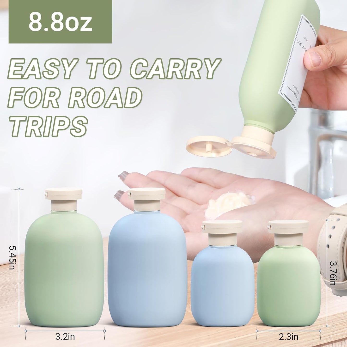 ASEVAT 8.8oz Travel Bottle with Flip Cap, Leak Proof Squeeze Bottles, Refillable Plastic Travel Containers for Creams, Lotion, Foundation, Shampoo, Conditioner