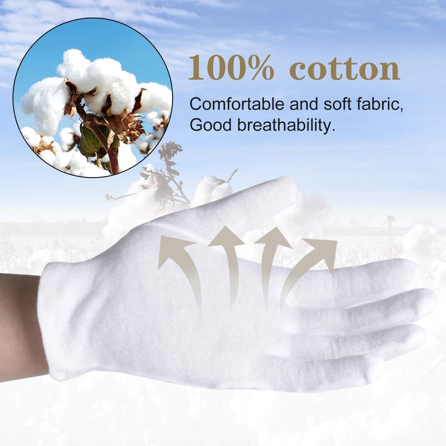 100% Cotton Women's Gloves - 10 Pairs, White, Dry Hands Eczema - Serving - Archival Coin Jewelry Inspection
