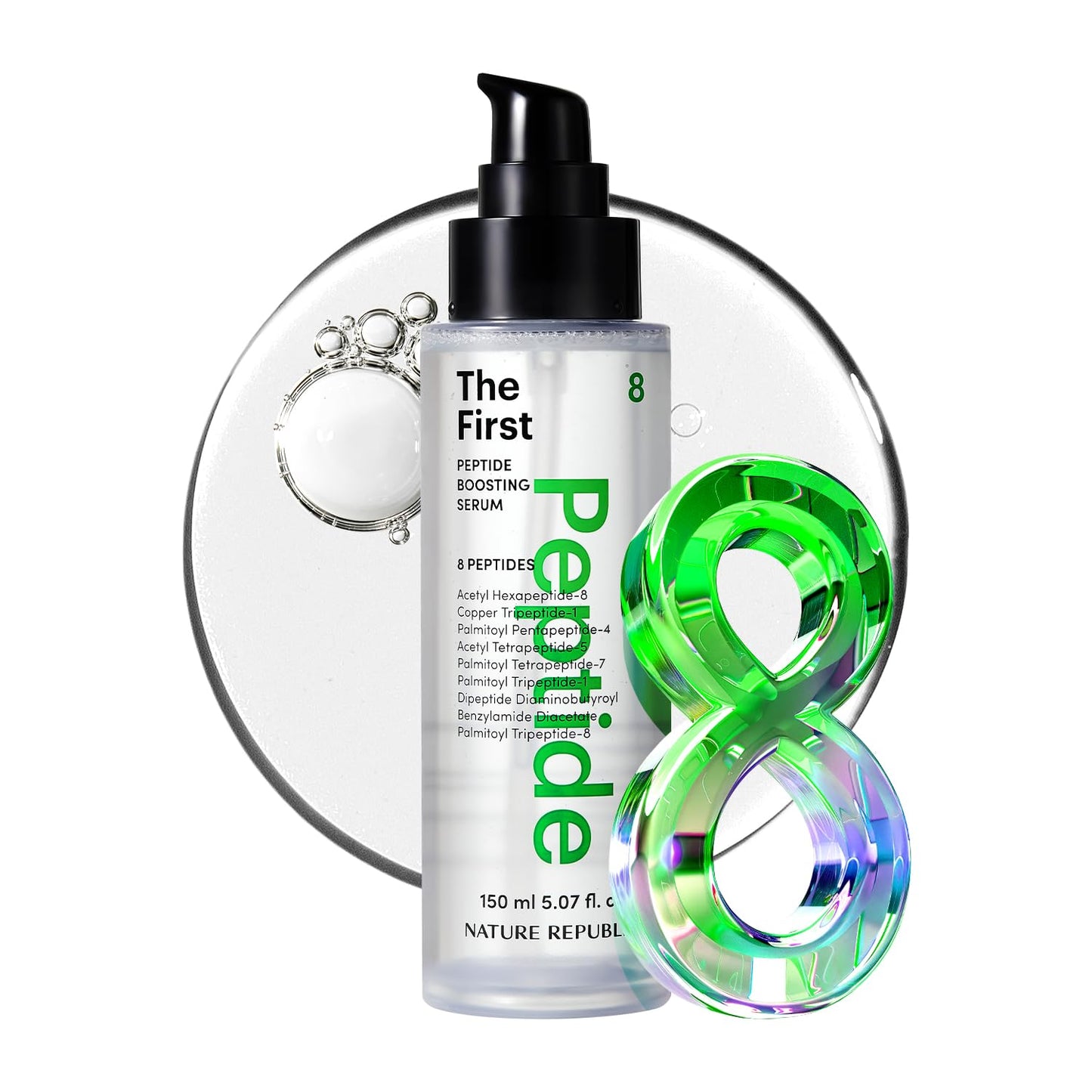 Nature Republic The First Peptide Boosting Serum – Niacinamide, Hyaluronic Acid, Hydrating & Firming Facial Serum, for Uneven Skin Tone, Korean Skincare, 150ml / 5.07 fl oz