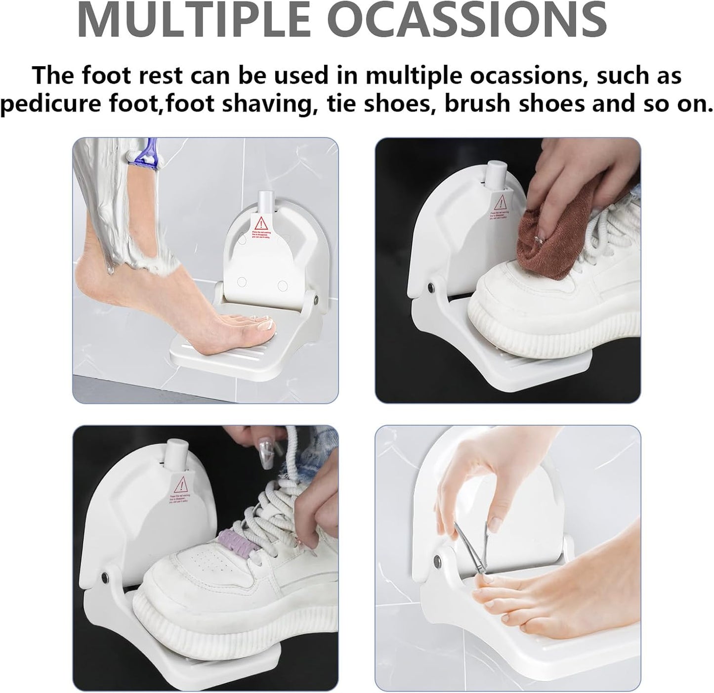 Shower Foot Rest with Reusable Suction Cup for Shaving Legs,Anti-Slip Shower Pedal with No Drilling Suction Cup,Foldable Shower Step with Powerful Suction Cup for Pregnant Woman & Back Pain Sufferers