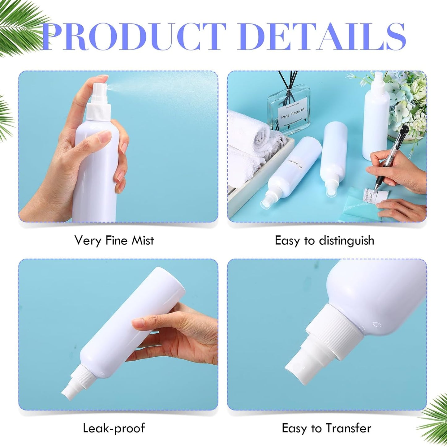 Eccliy 32 Pcs 8 oz Spray Bottles Fine Mist Cleaning Bottles Clear Empty Plastic Travel Sprayer Refillable Sprayer with Cap for Cleaning Solutions Oils Travel Perfumes(White,Colored)