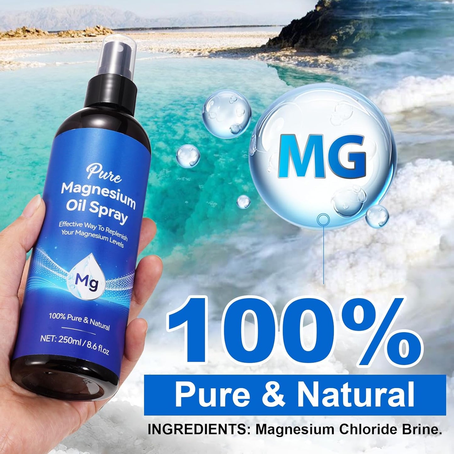 Magnesium Oil Spray 8.6Fl Oz, Pure Magnesium Spray for Feet, Body and Skin, Topical Mg Oil, Easy to Absorb