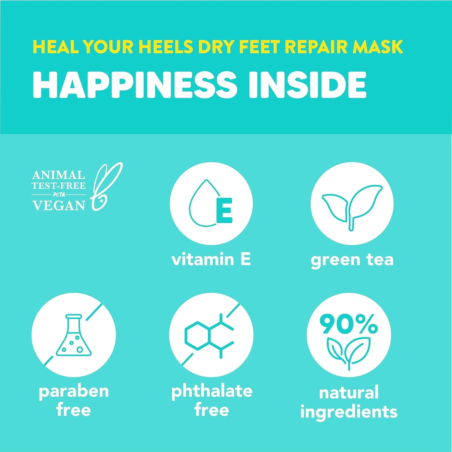 Onyx Professional Heal Your Heels Dry Feet Repair Mask, 6 Pairs - Made with Vitamin E and Green Tea, Moisturizes & Soothes Dry Rough Cracked Feet, Hydrates & Heals, One Size Fits All