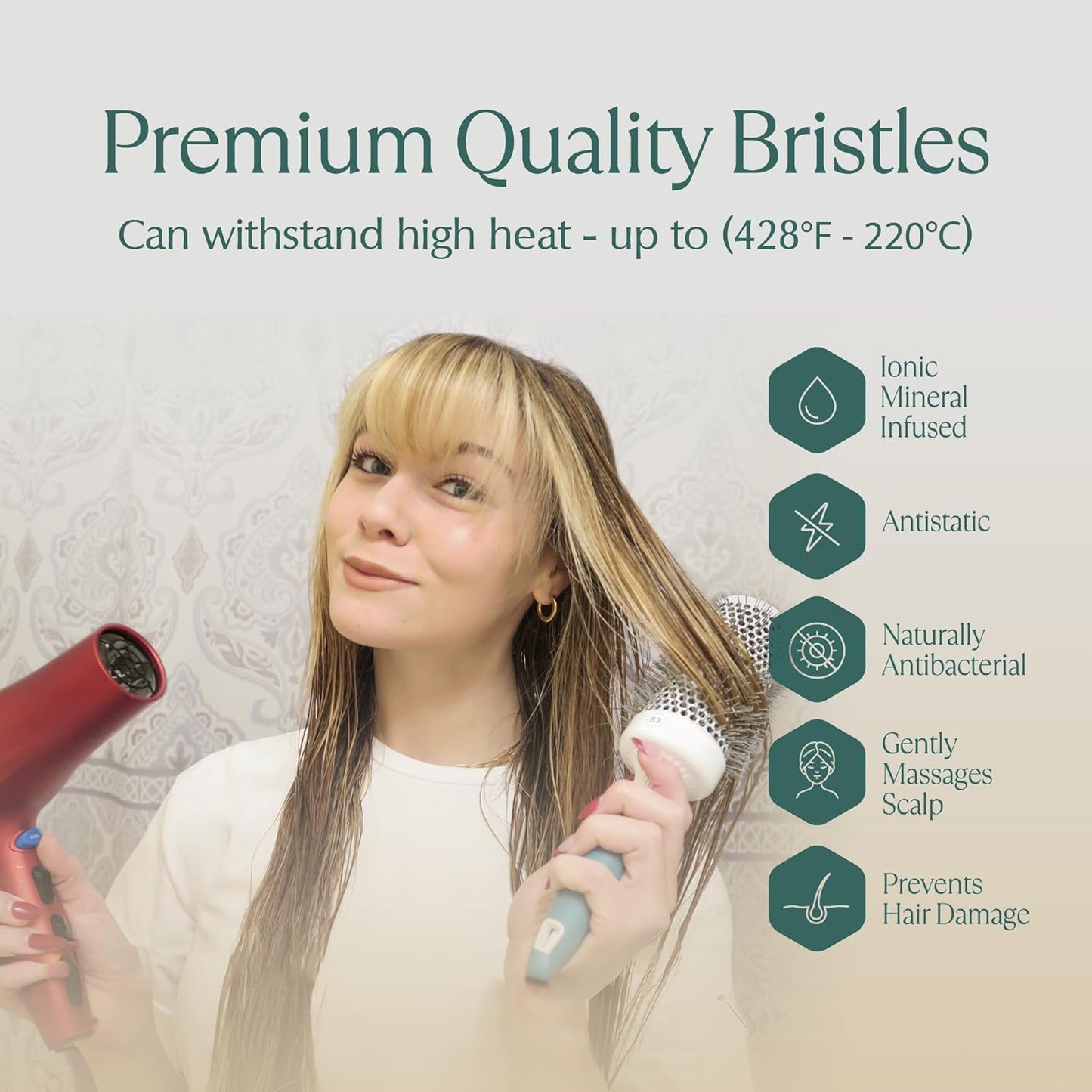 Professional Round Brush for Blow Drying - Large Ceramic Ion Thermal Barrel Brush for Sleek, Precise Heat Styling and Maximum Volume - Lightweight Hair Brush for Smooth, Manageable Hair (2 Inch) (Not Electrical)