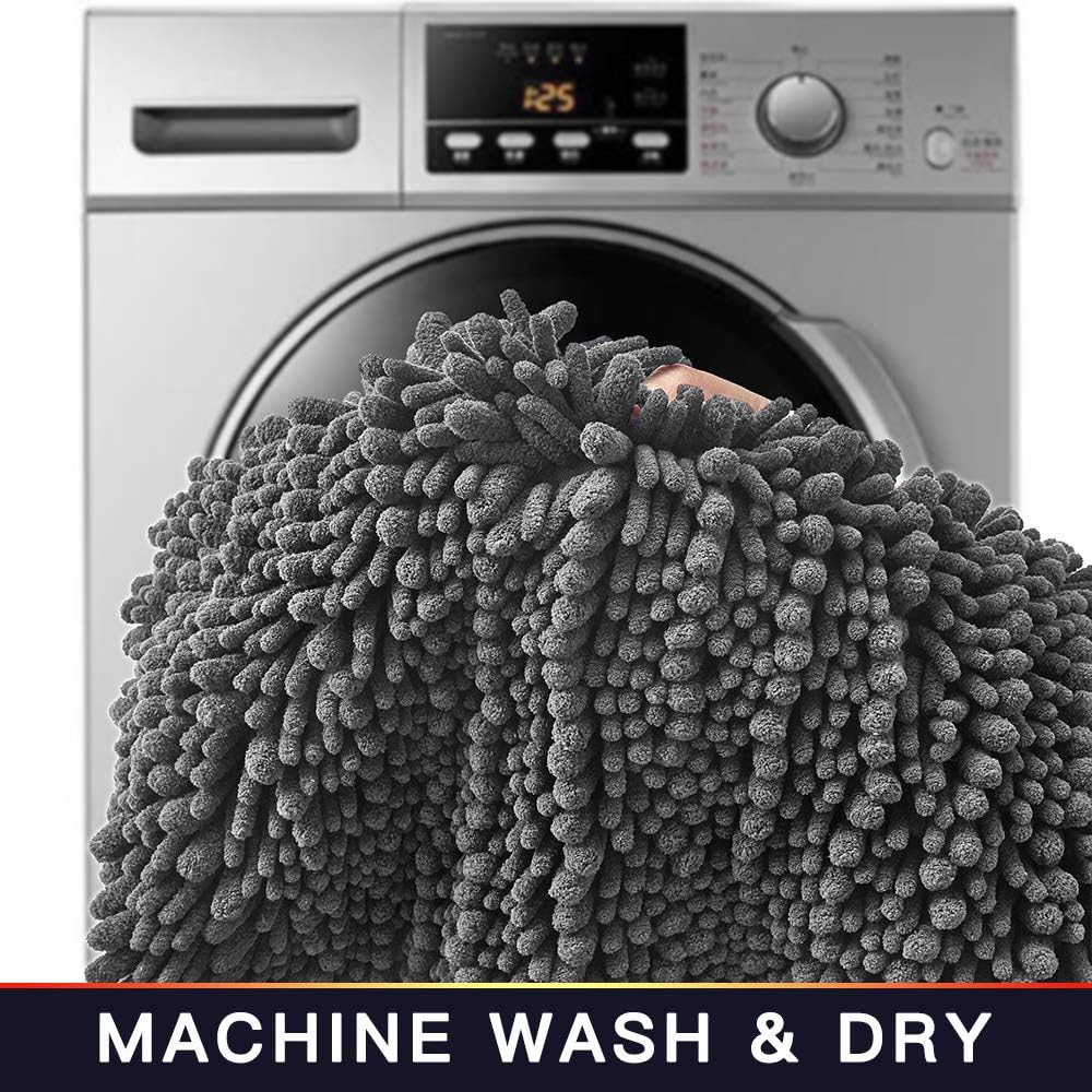 Walensee Bathroom Rug Non Slip Bath Mat (24x17 Inch Grey) Water Absorbent Super Soft Shaggy Chenille Machine Washable Dry Extra Thick Perfect Absorbant Best Small Plush Carpet for Shower Floor