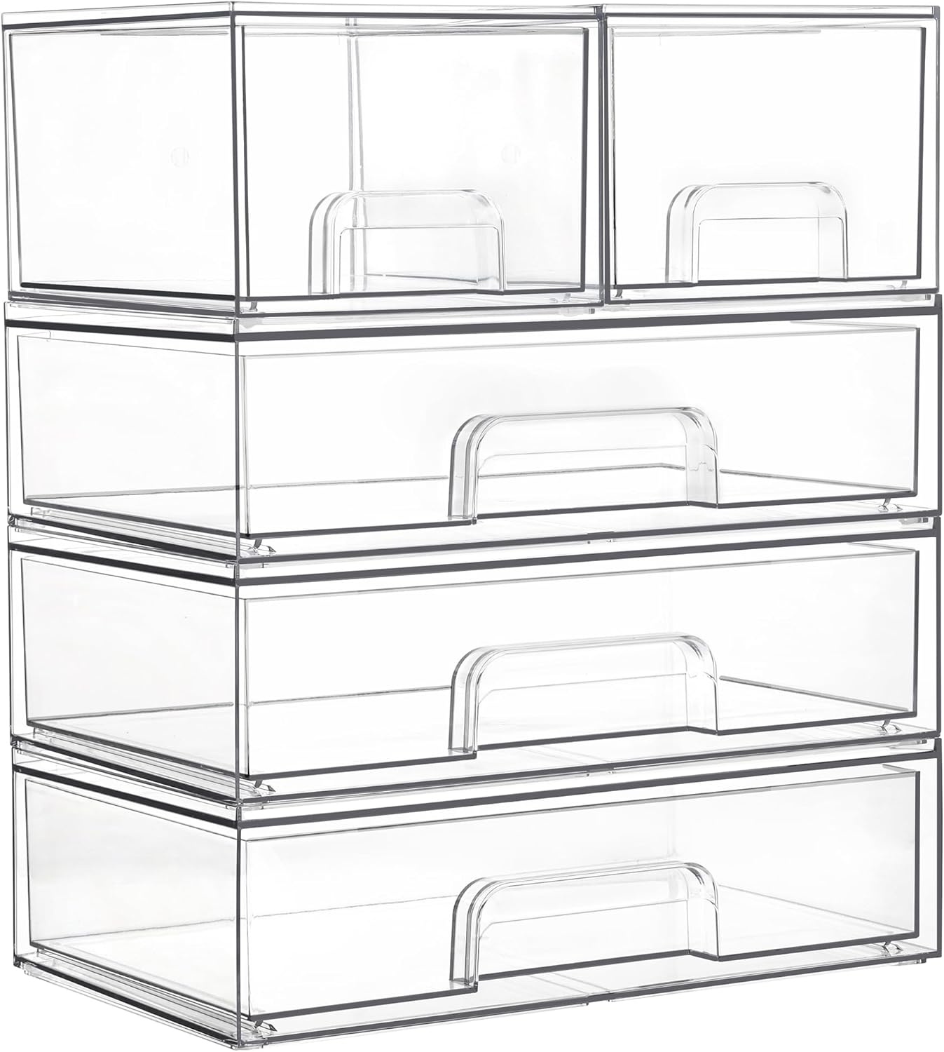 Vtopmart Clear Stackable Storage Drawers Set of 5, Plastic Organizer Bins for Makeup, Cosmetics, Beauty Supplies,Ideal for Vanity, Bathroom,Cabinet,Pantry Organization