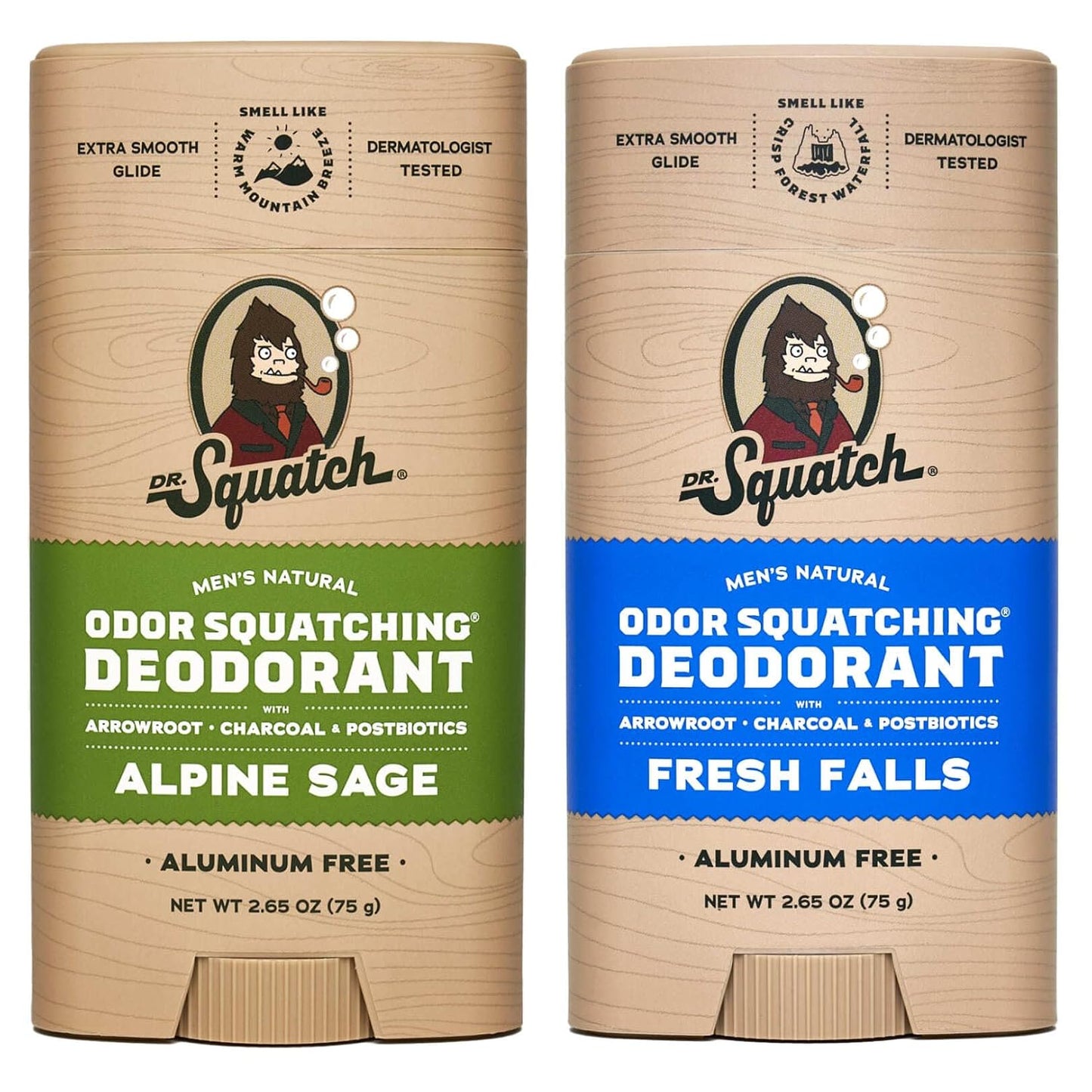 Dr. Squatch Natural Deodorant for Men - Odor-Squatching Aluminum Free - Alpine Sage & Fresh Falls (2.65 oz, 2-Pack)