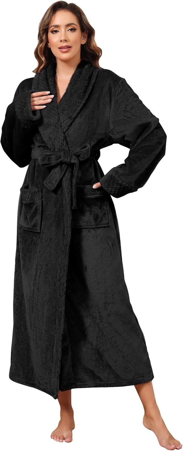 Hellomamma Long Bath Robe for Womens Plush Soft Fleece Bathrobes Nightgown Ladies Pajamas Sleepwear Housecoat