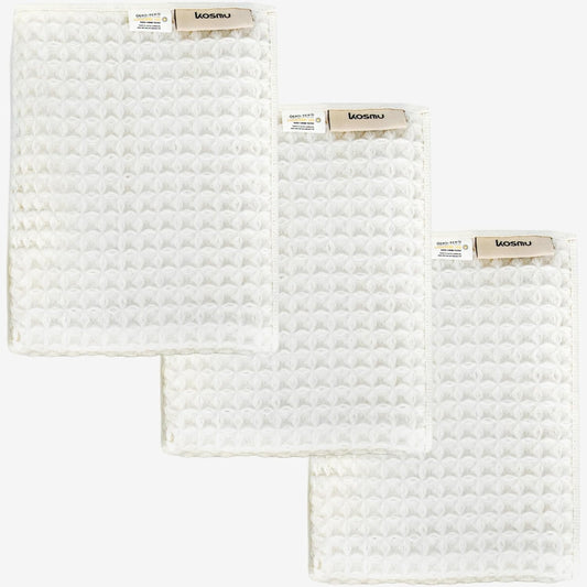 Luxury Japanese Cotton Silk Waffle Bath Towel | Plush, Absorbent, and Quick Dry (Shell White, Hand Towel (3 Pack))