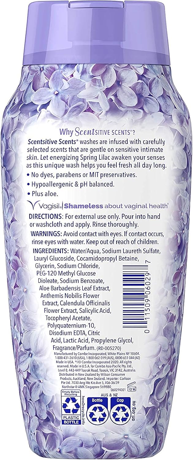 Vagisil Feminine Wash for Intimate Area Hygiene, Scentsitive Scents, pH Balanced and Gynecologist Tested, Spring Lilac, 12 oz (Pack of 3)