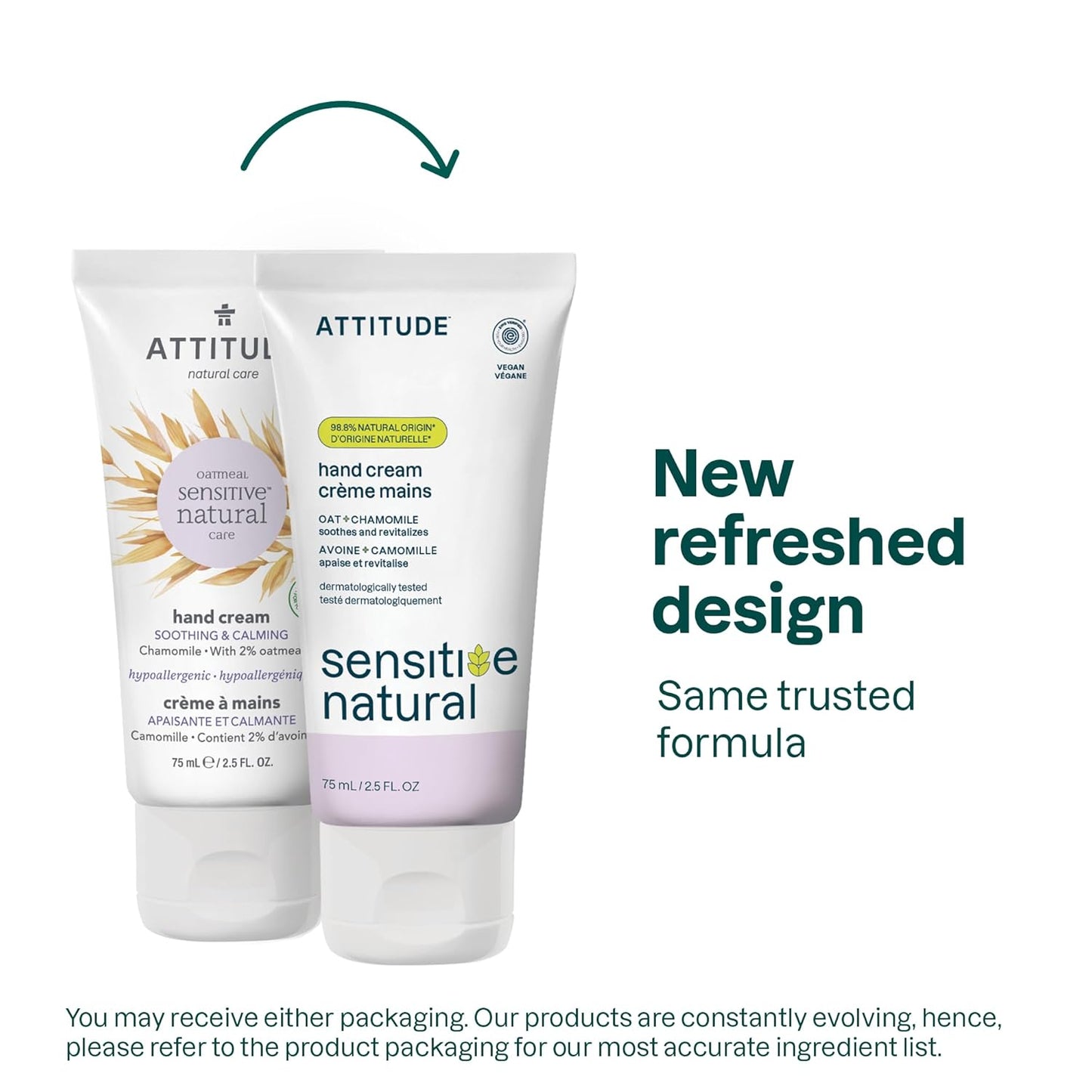 ATTITUDE Hand Cream for Sensitive Skin with Oat, EWG Verified, Dermatologically Tested, Vegan, Chamomile, 2.5 Fl Oz