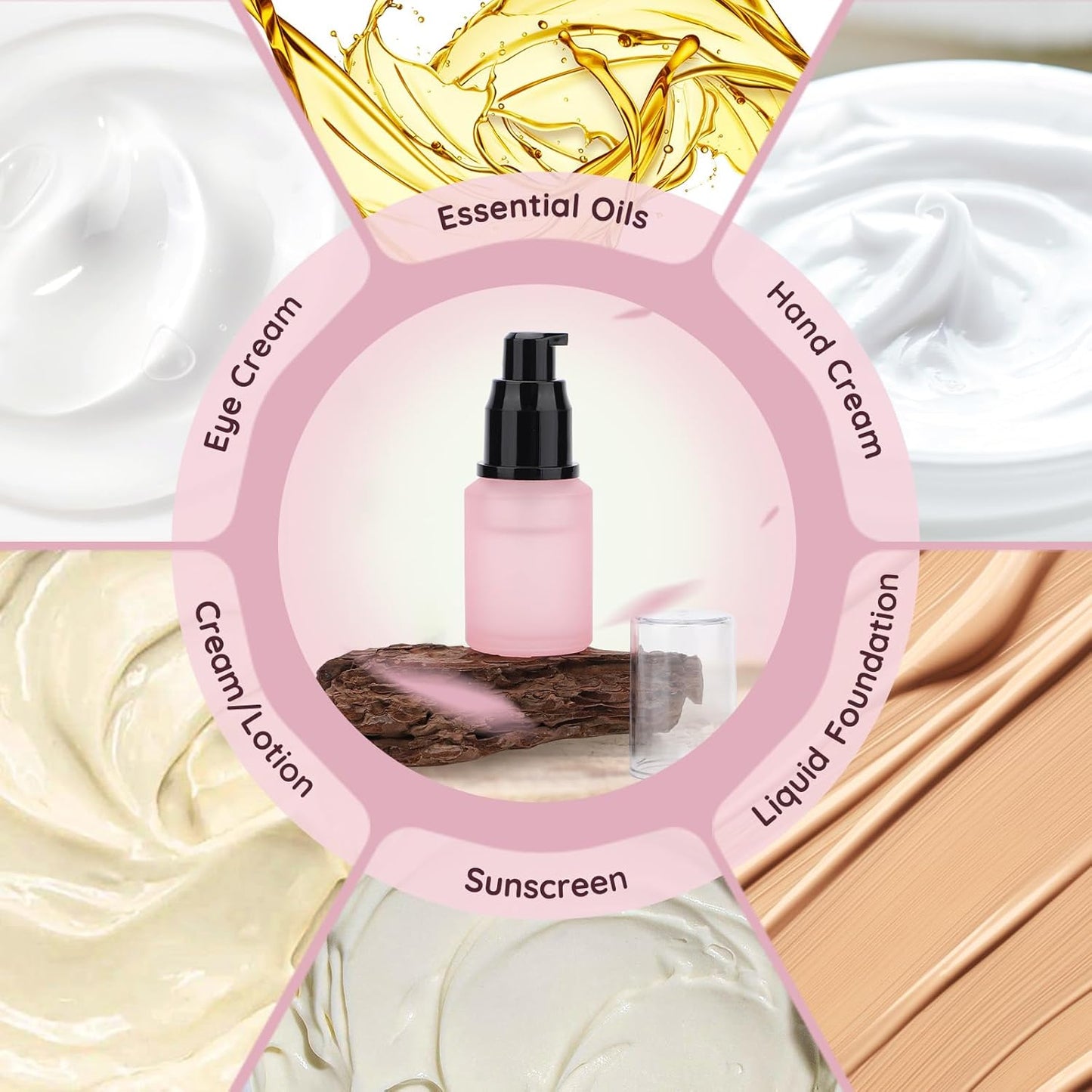 Segbeauty 1oz Frosted Glass Travel Bottles for Toiletries, Pack of 3 Refillable Travel Lotion Bottle, Pink Makeup Pump Dispenser Cream Lotion Containers, 30ml Leak Proof Cosmetic Bottles for Women