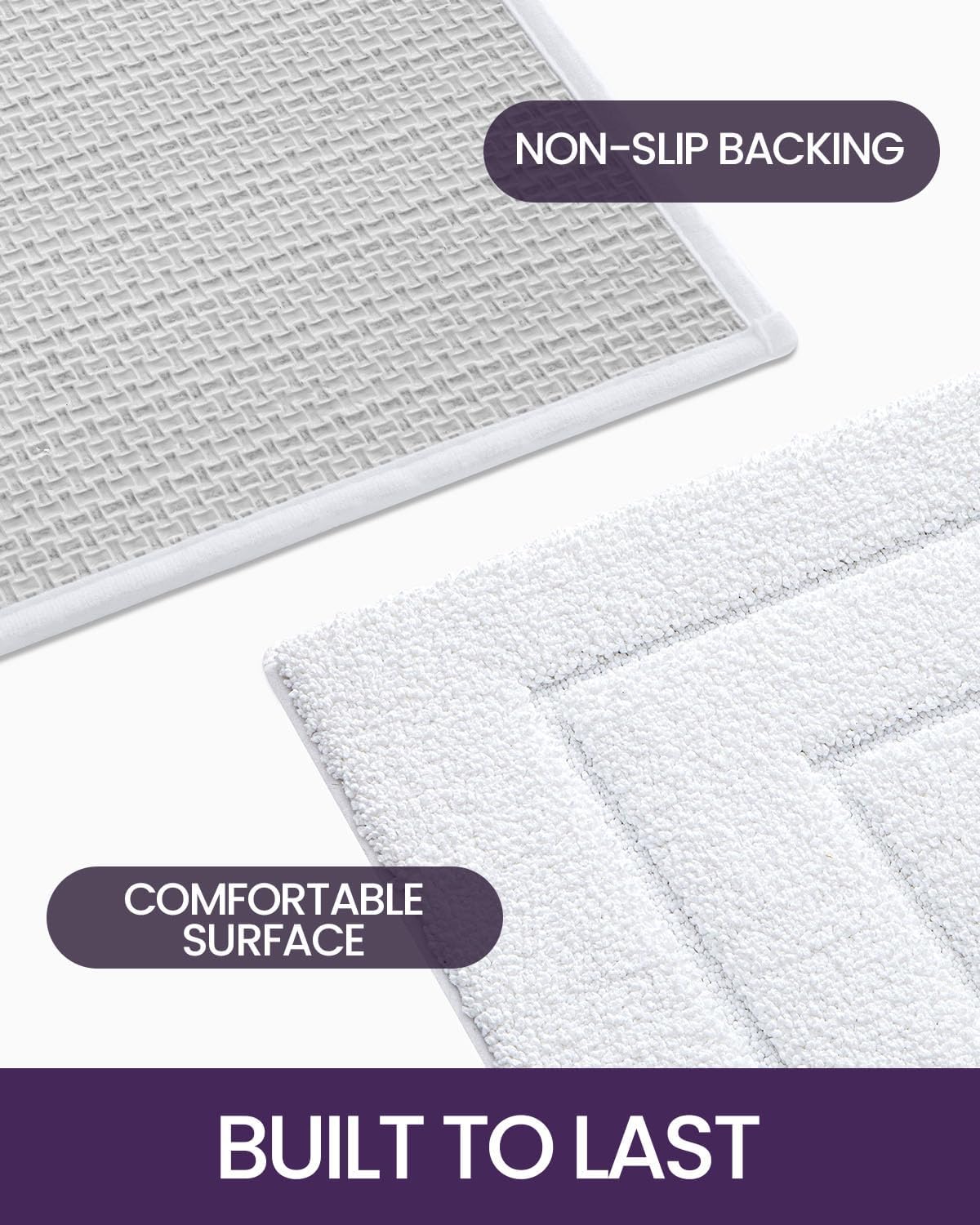 DEXI Bathroom Rug Set 4 Piece 24x16, Non Slip Washable Bath Mat for Shower Floor, Absorbent Soft Bathmat with Rubber Backing, Quick Dry Microfiber Carpet, White