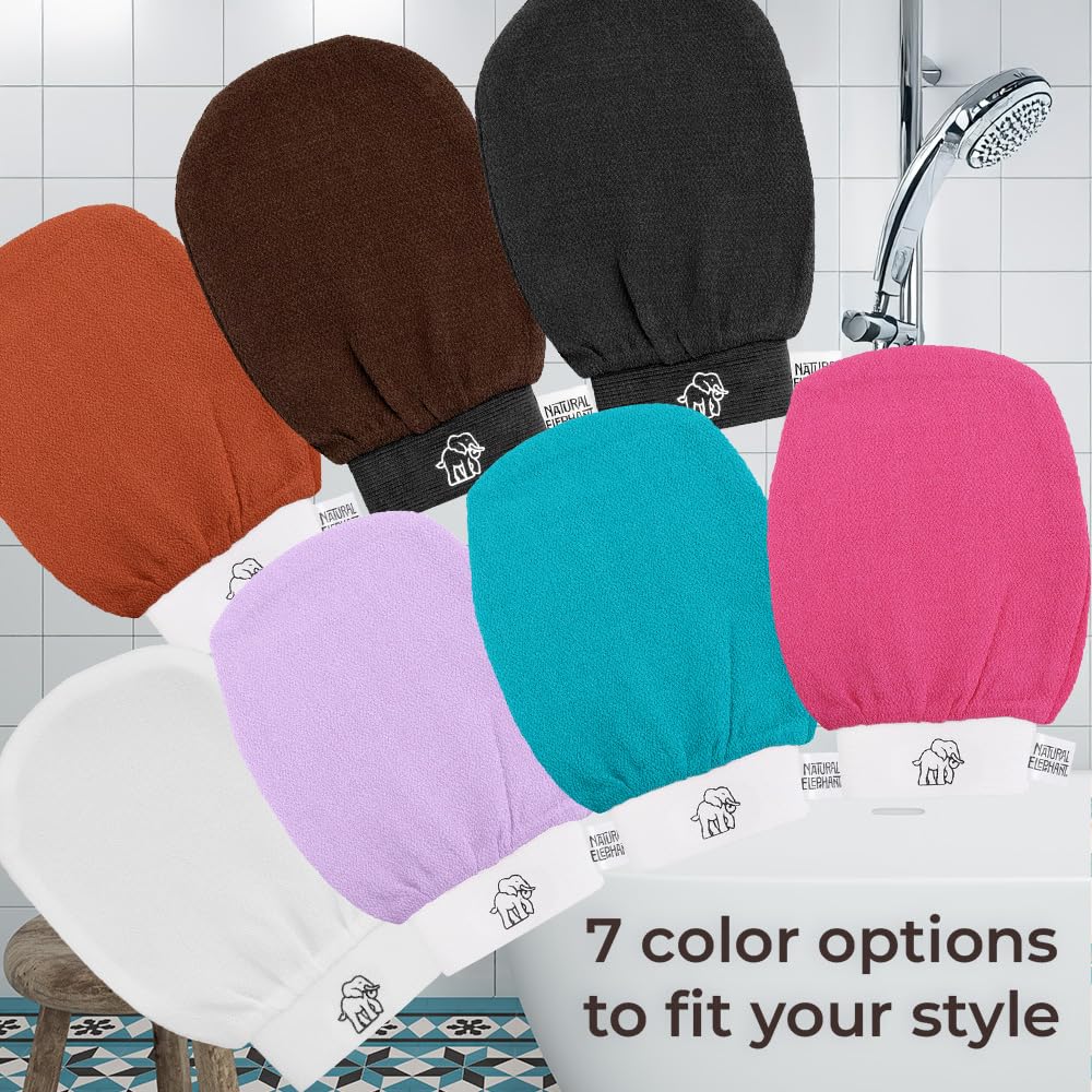 Natural Elephant Exfoliating Hammam Glove - Face and Body Exfoliator Mitt 5 and 10 Packs (Teal Waves (Pack of 10))